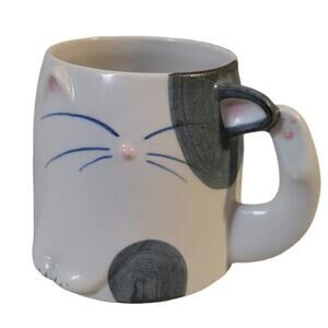 Vintage Ceramic kitty coffee Mug Gray Spots Waves
